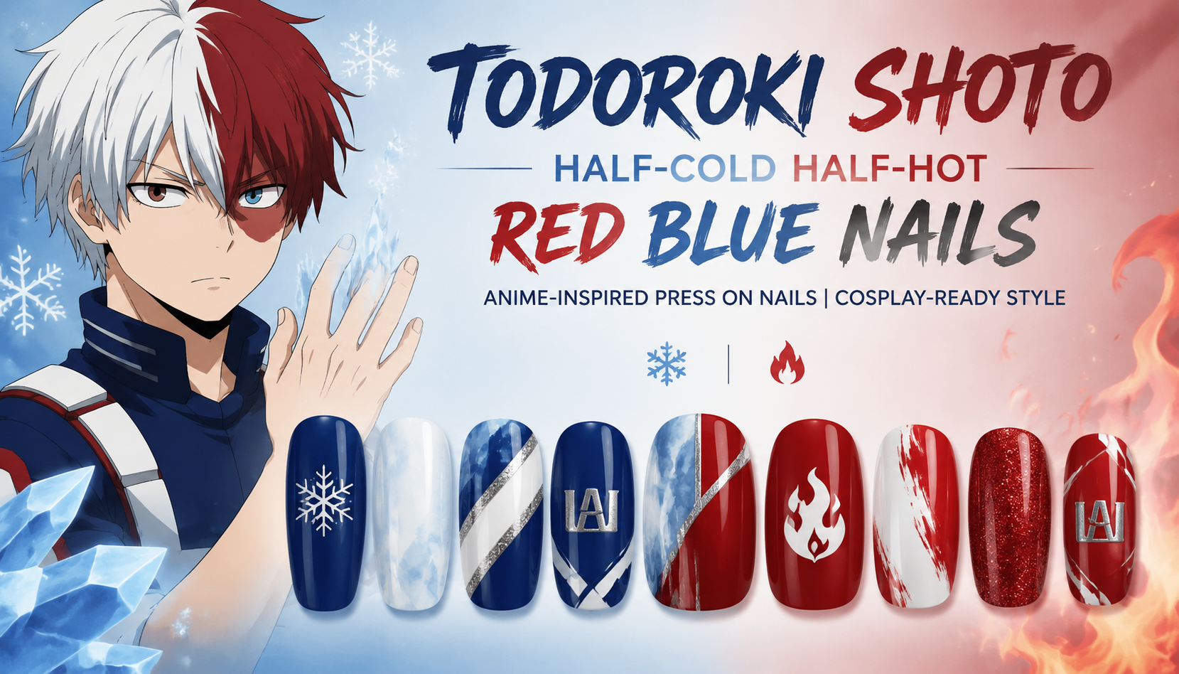 Todoroki Shoto Half-Cold Half-Hot Red Blue Nails